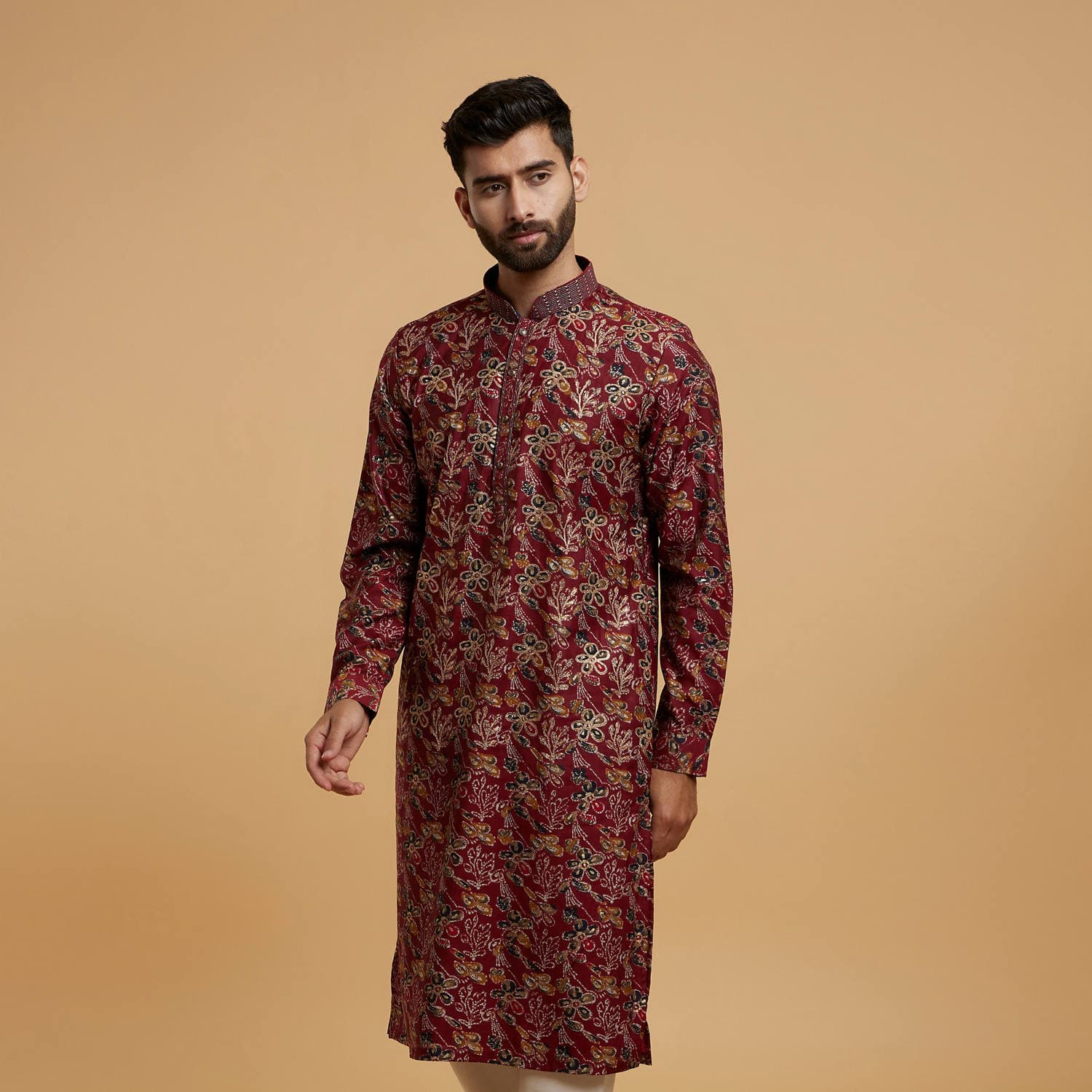 Maroon Viscose Printed Embroidered Kurta Set | Twamev Maroon Viscose Printed Embroidered Kurta Set | Twamev